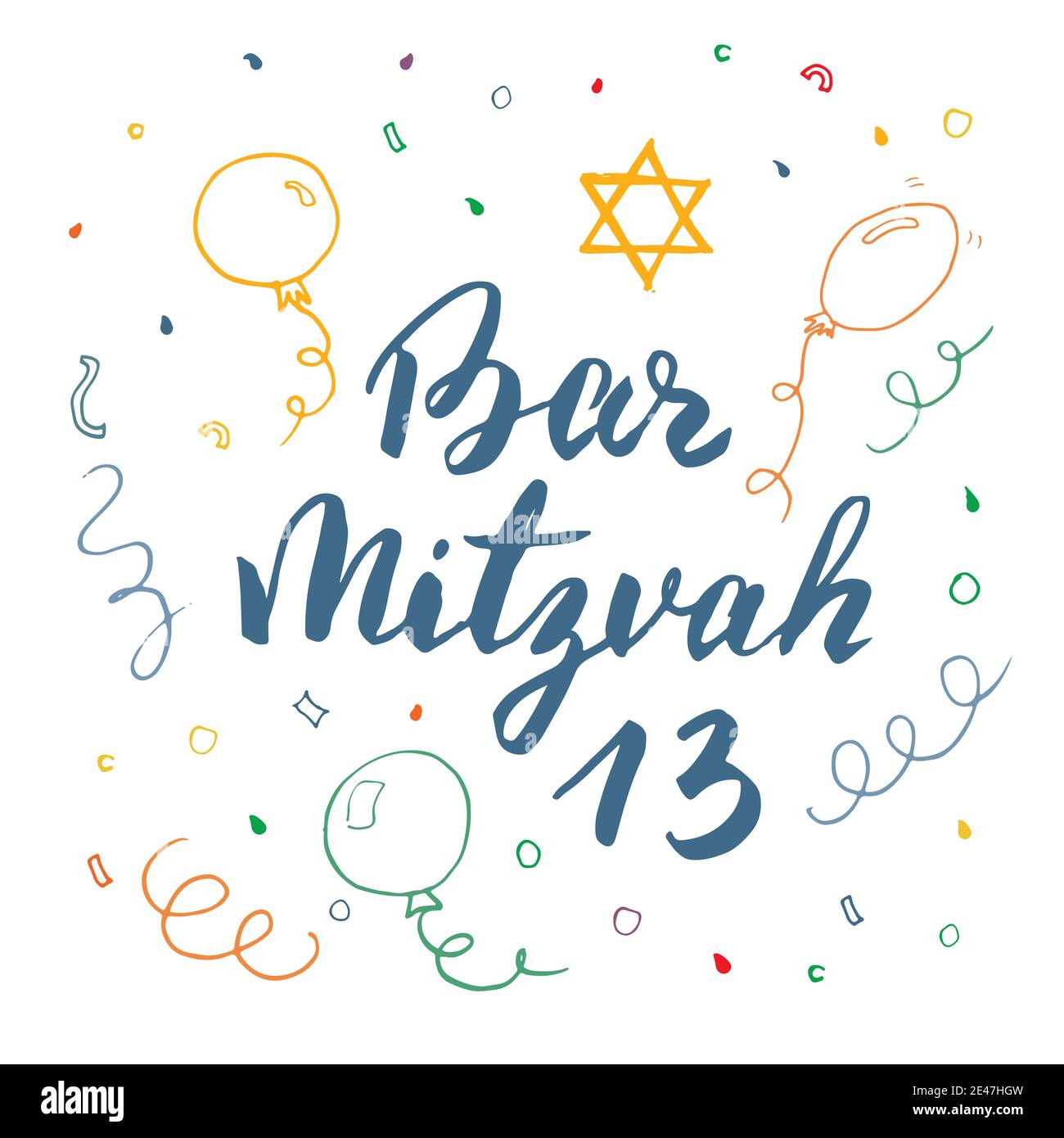 Bar Mitzvah Calligraphic Lettering sign. Hand Drawn sketch doodle