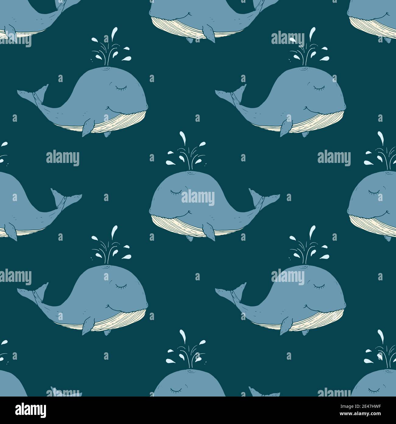 Cute Whale Seamless Pattern Cartoon Hand Drawn Animal Doodles Vector ...
