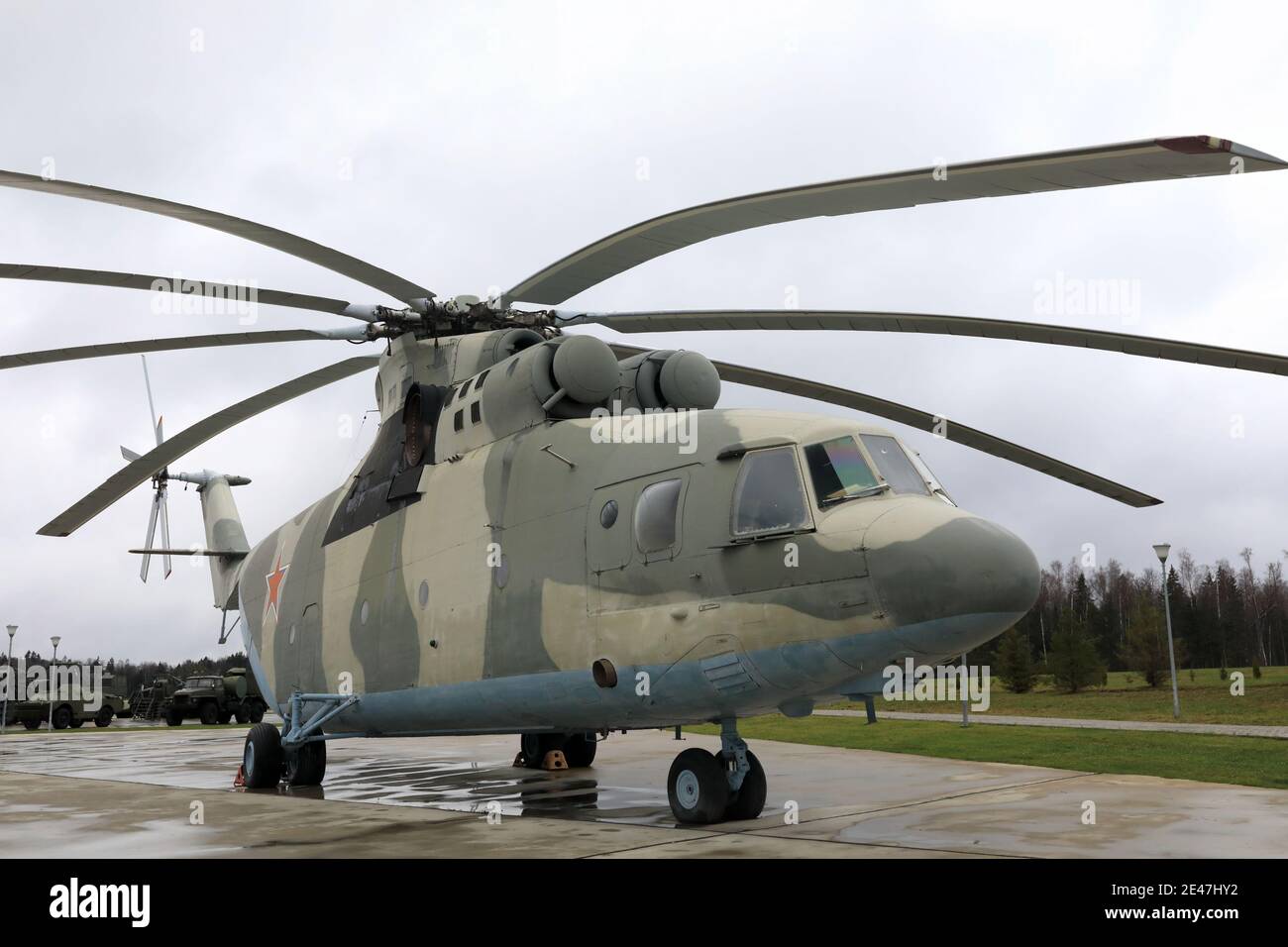 Russian military transport helicopter Halo on aerodrome Stock Photo
