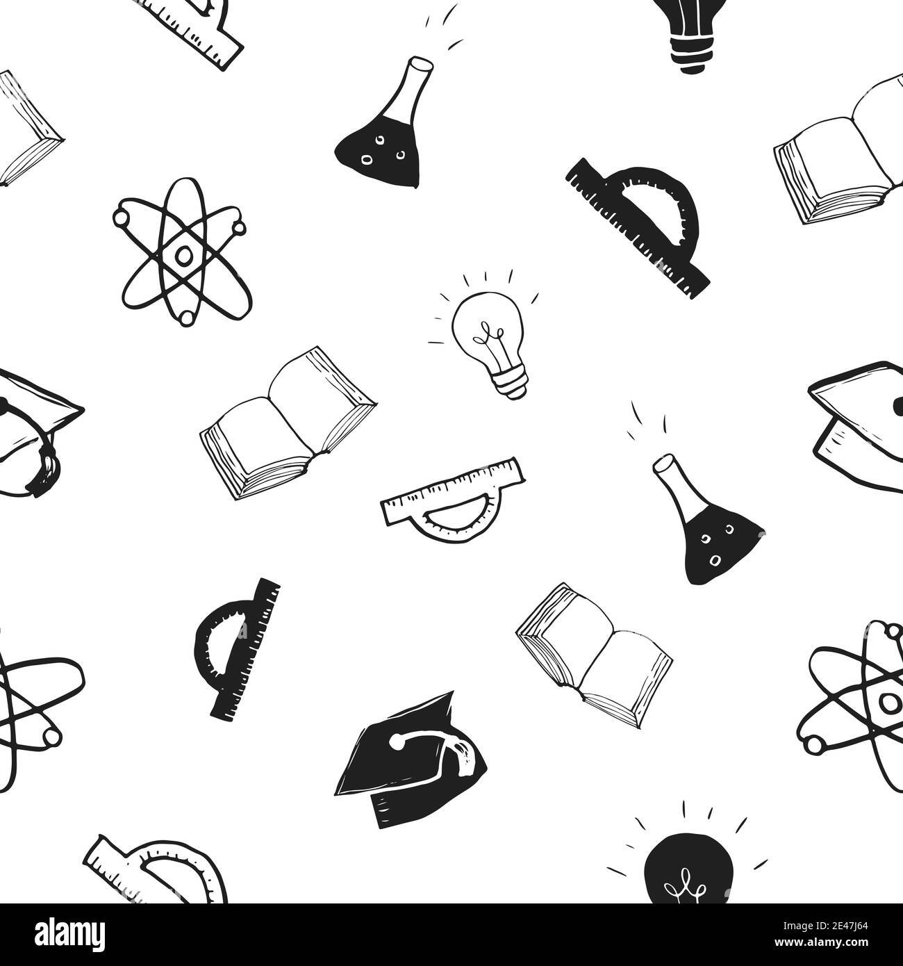 School seamless pattern Hand Drawn Doodles, Vector Illustration Stock ...