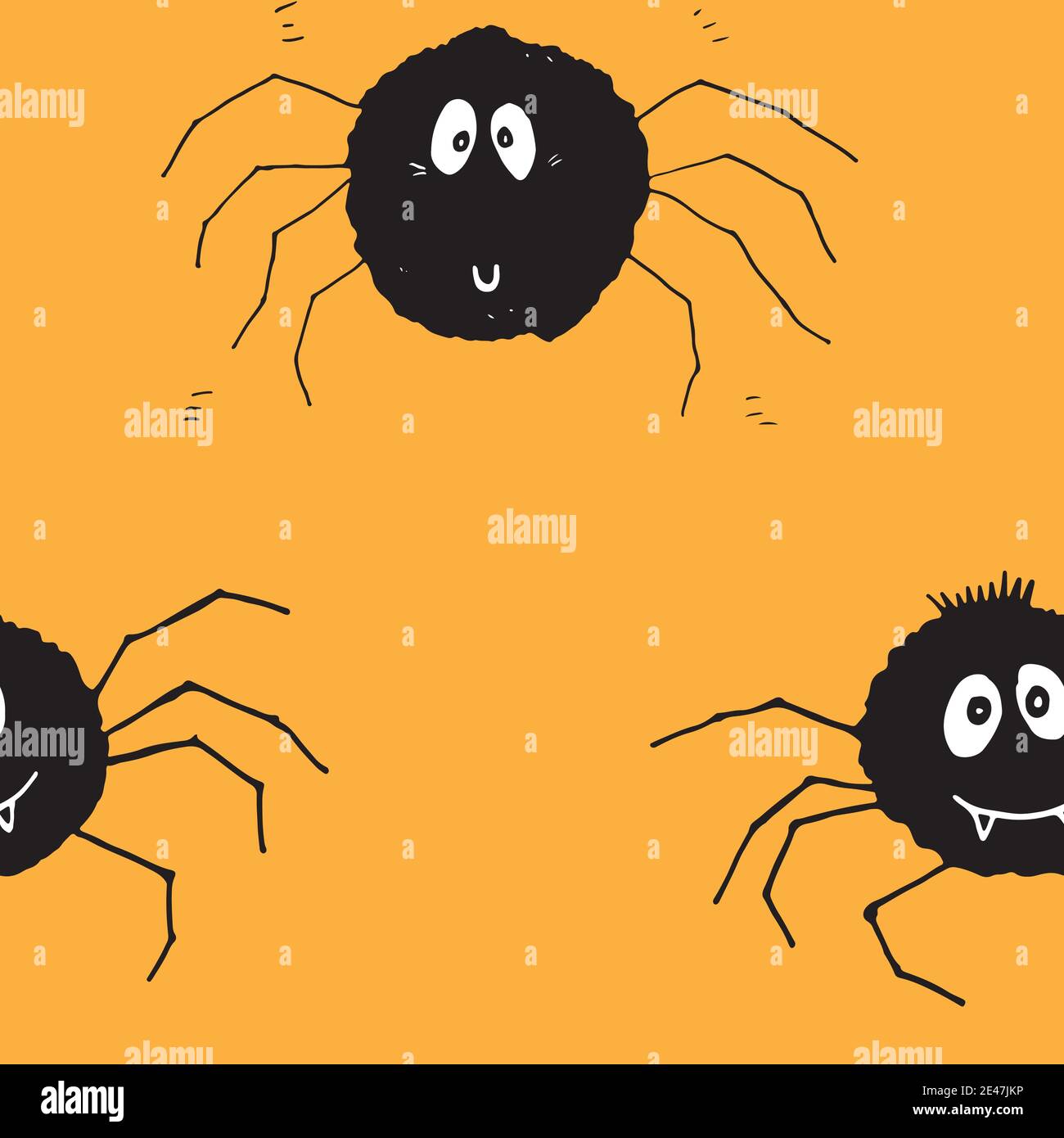 Cute Spider Seamless Pattern, Cartoon Hand Drawn Spider Doodles Vector ...