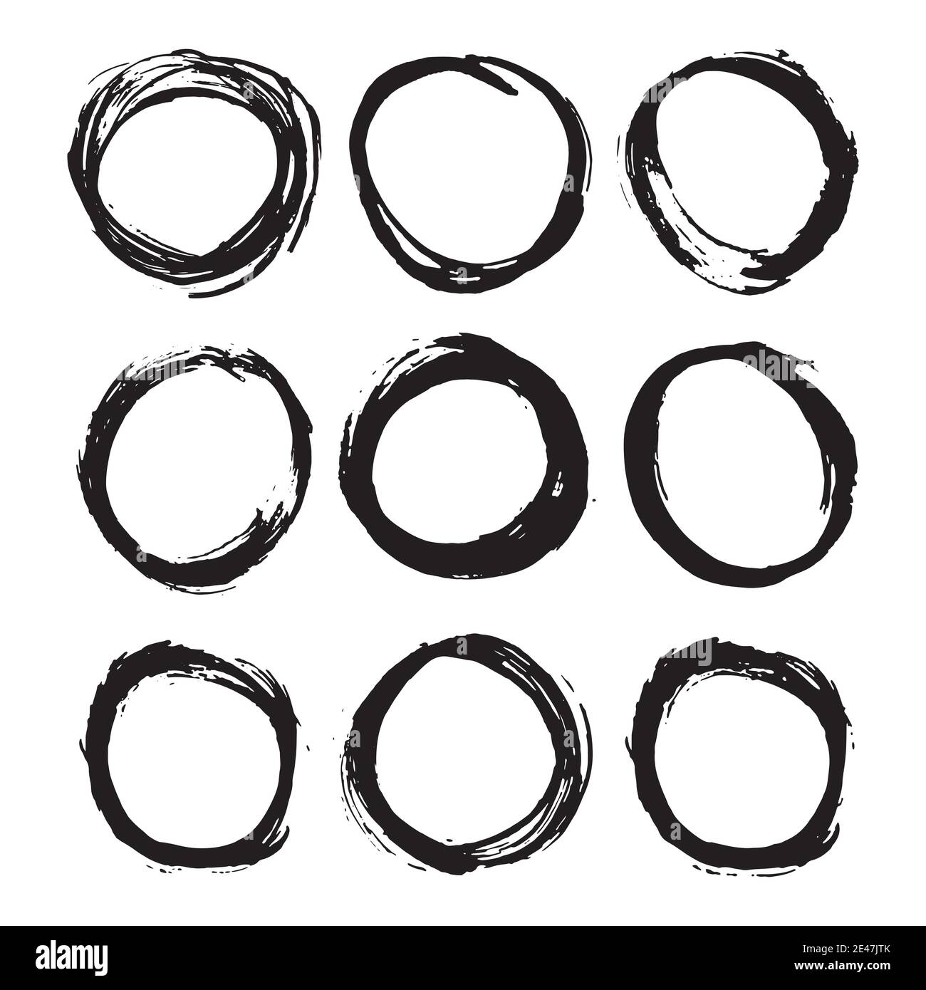 Round Frames, grunge textured hand drawn elements set, vector ...