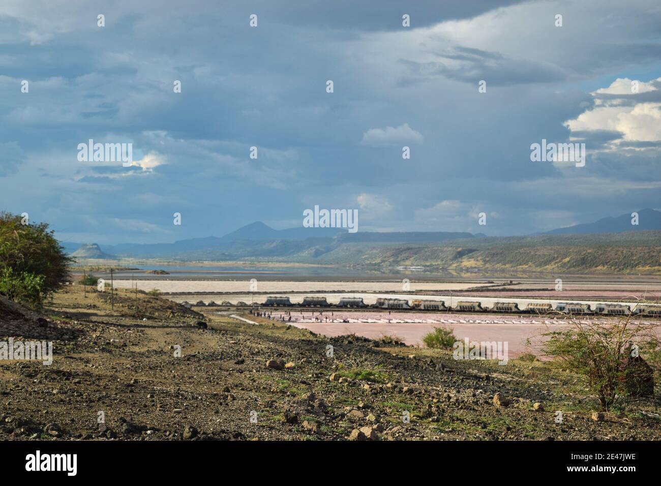 Scenic landscapes against sky at Lake Magadi, Kenya Stock Photo