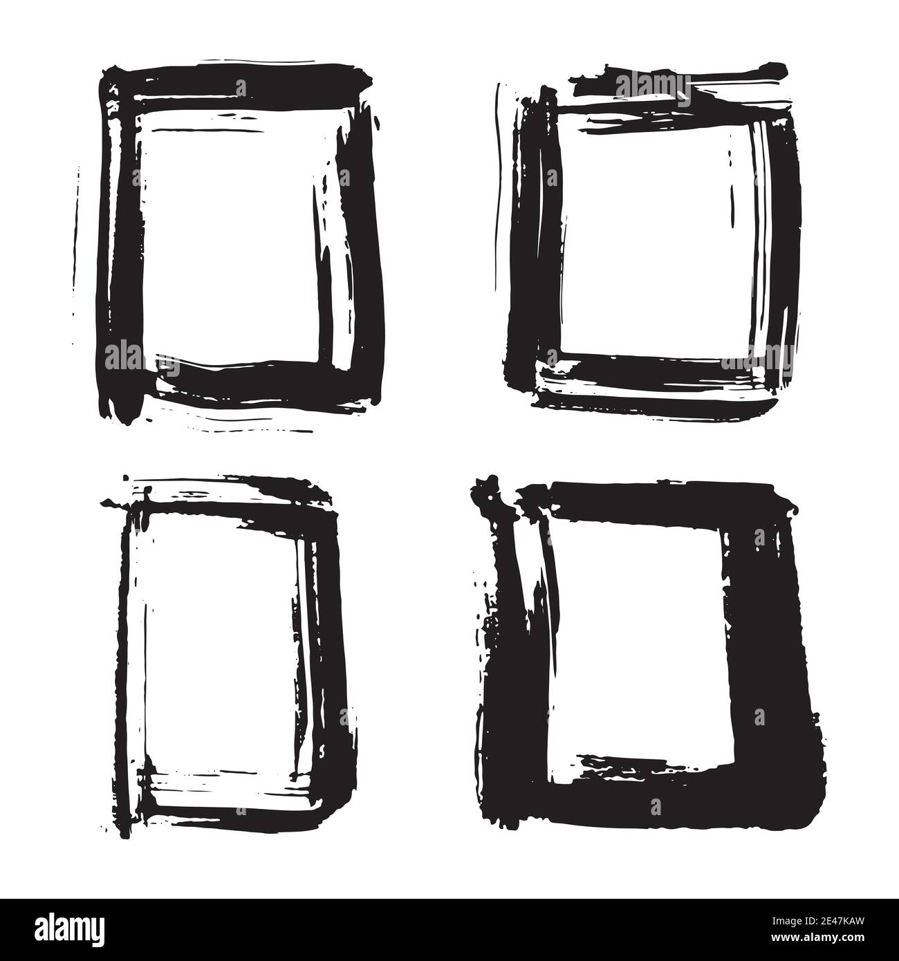 Frames and text boxes, grunge textured hand drawn elements set, vector illustration Stock Vector