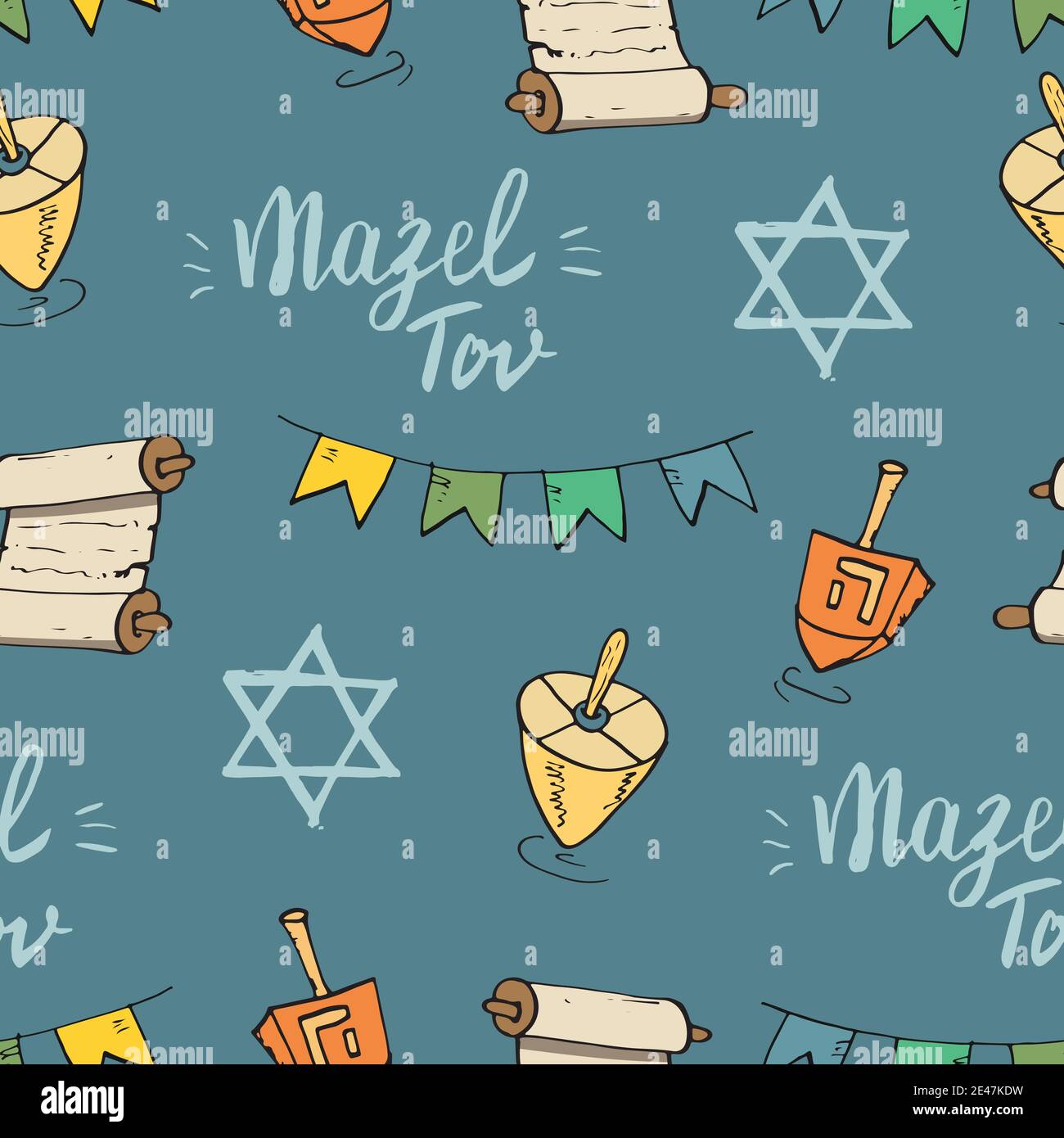 Mazel tov seamless pattern, Jewish holiday hand drawn items, vector ...