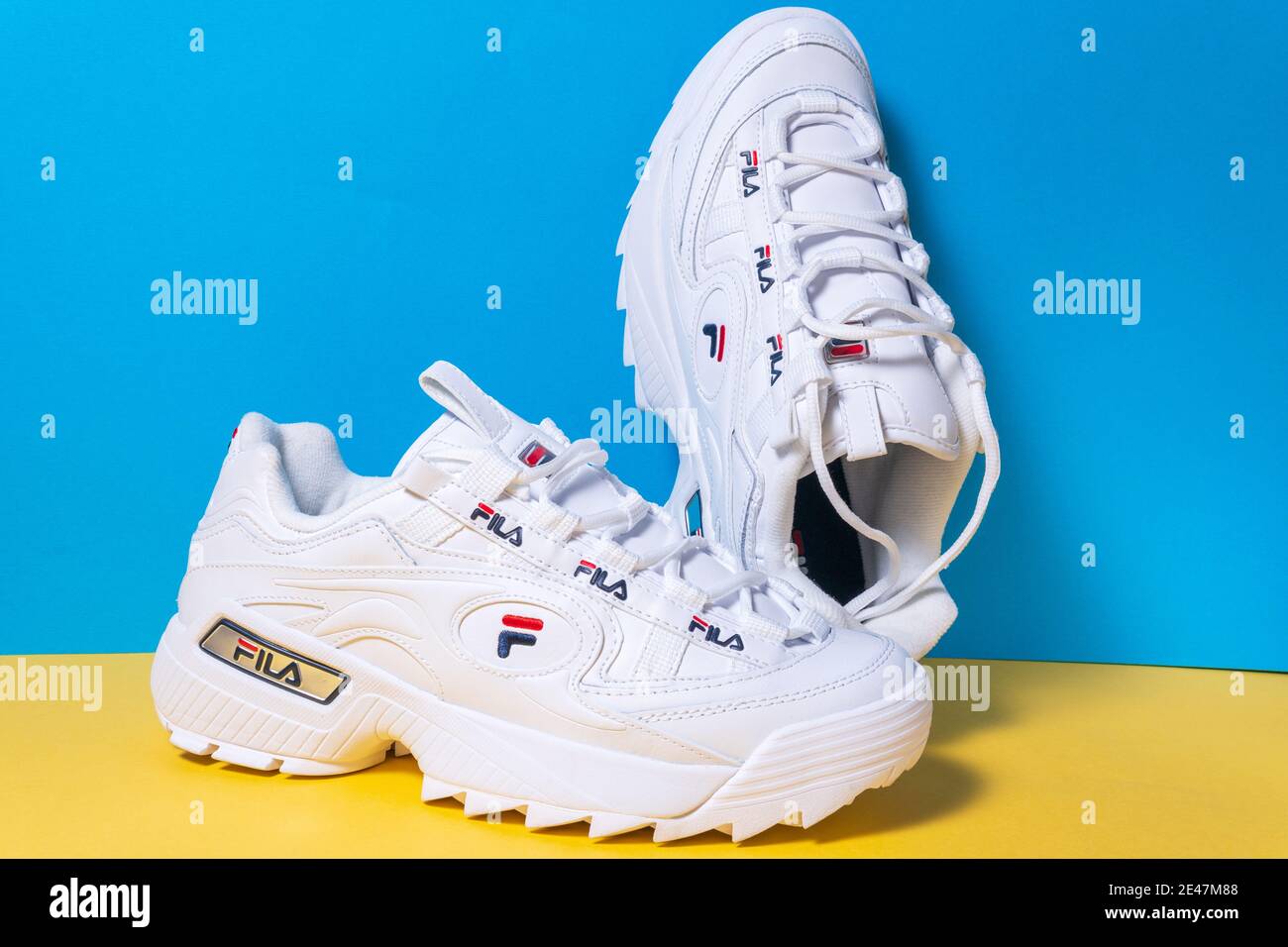 Tyumen, Russia-November 27, 2020: FILA sports shoes sneakers, intense  colors on a multi-colored background Stock Photo - Alamy