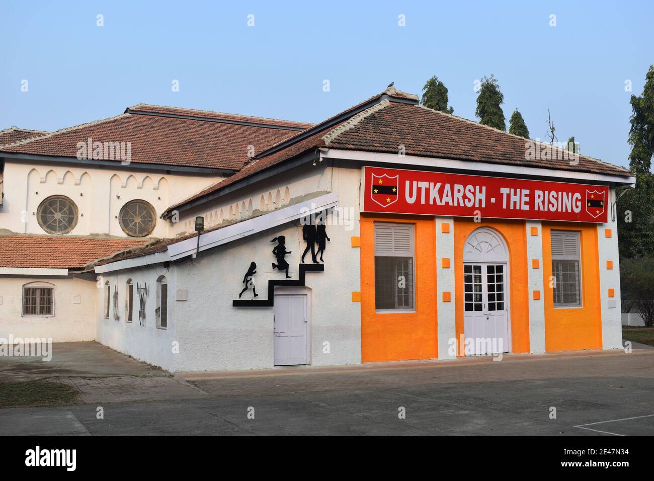 Close-up view of old building UTKARSH - THE RISING, The Army Public School Junior Wing, near Turf club ground, Pune Maharashtra. Stock Photo