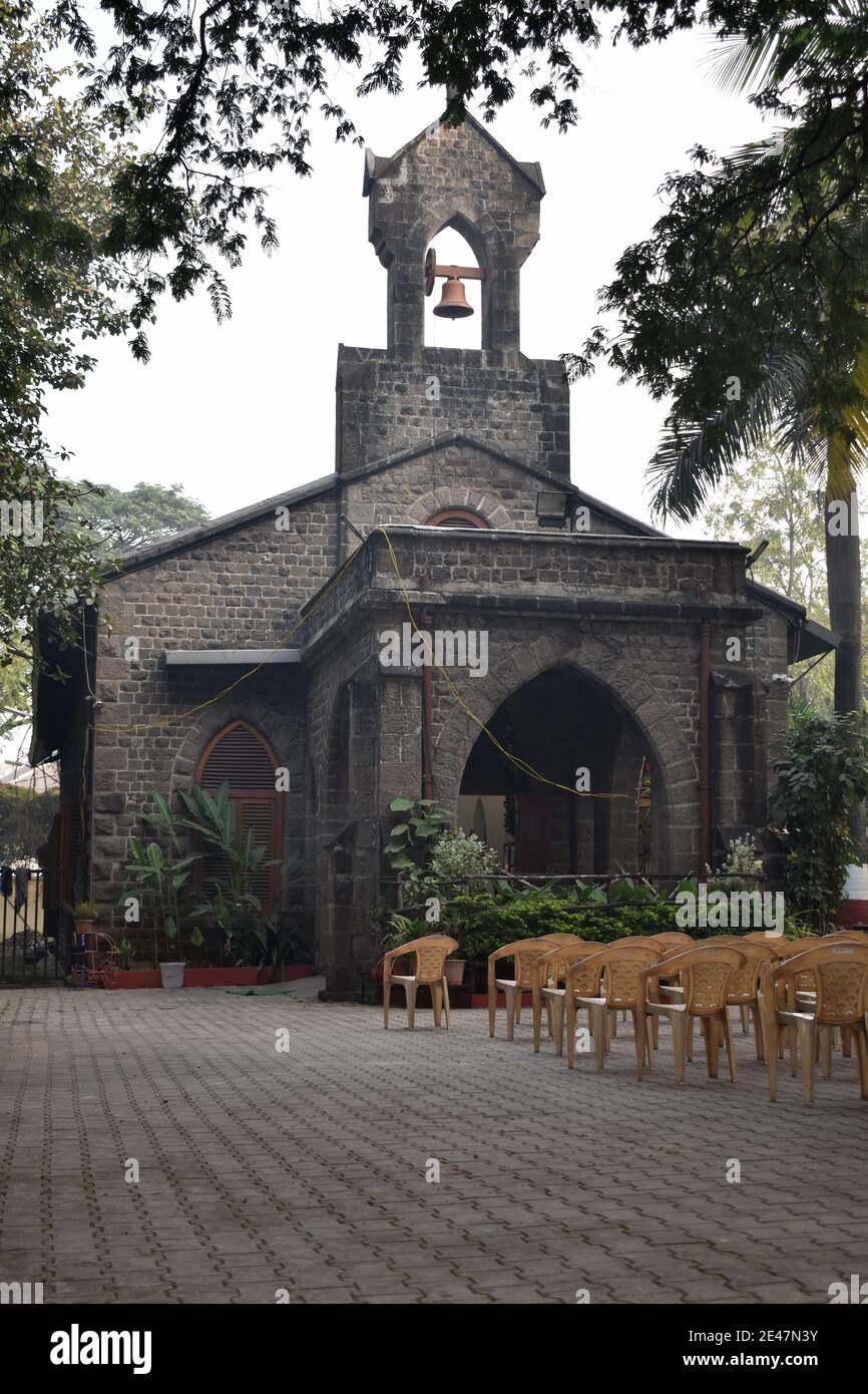 The 150-years old ST. ANDREW'S, Hindustani Convent Church, one of the top Churches in Camp, Pune,  Maharashatra. Stock Photo