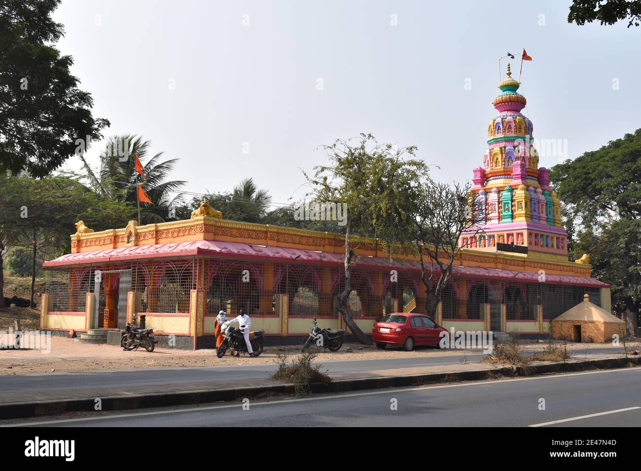 Shree Javjibua Prasanna, Colorfull Hindu Temple  on the Highway of Pune Solapur, Maharashtra. Stock Photo