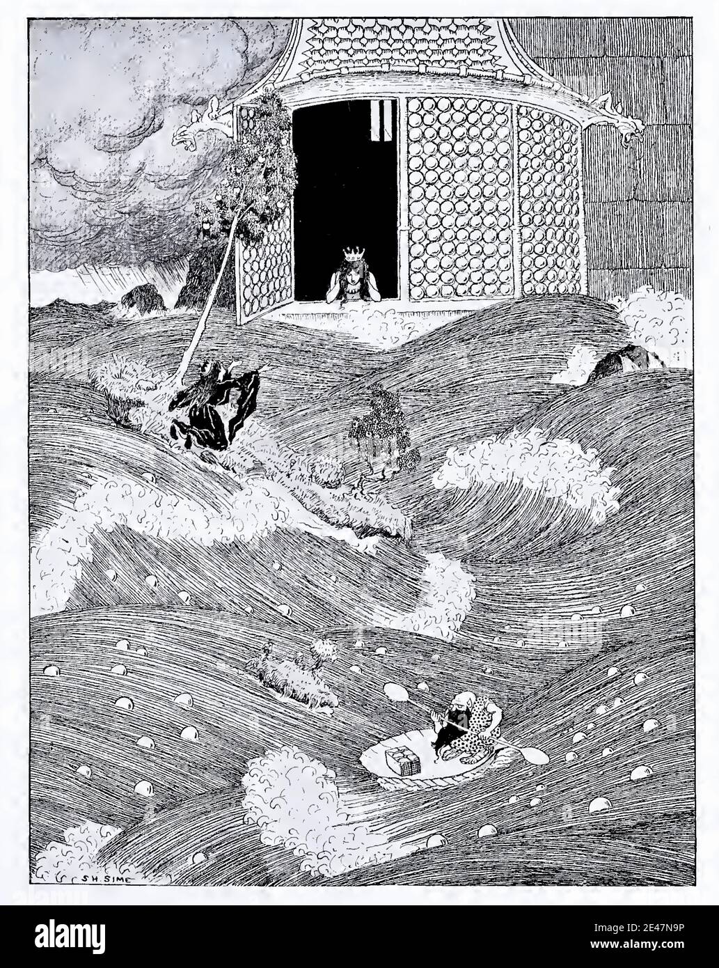 Sidney Sime image entitled In Fairylands Forlorn or The Maelstrom. Storms at sea and challenges ahead. Stock Photo