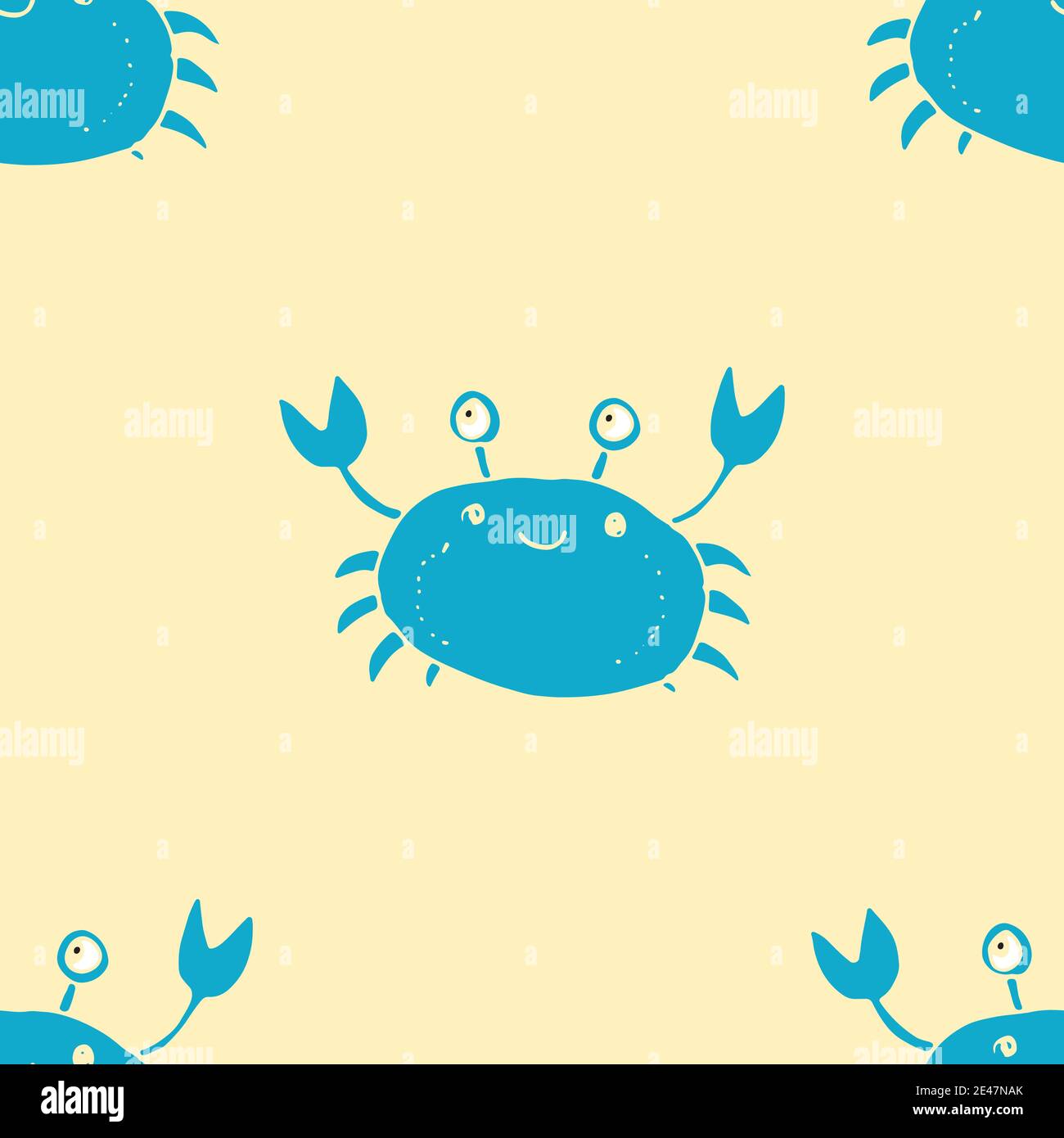Cute Crab Seamless Pattern, Cartoon Hand Drawn Animal Doodles Vector ...