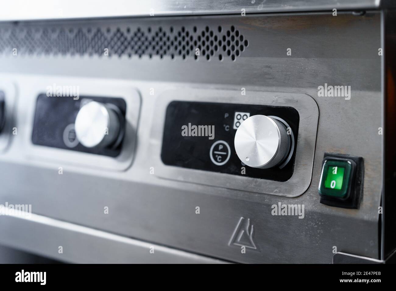 Commercial kitchen appliance temperature controls close up Stock Photo Alamy