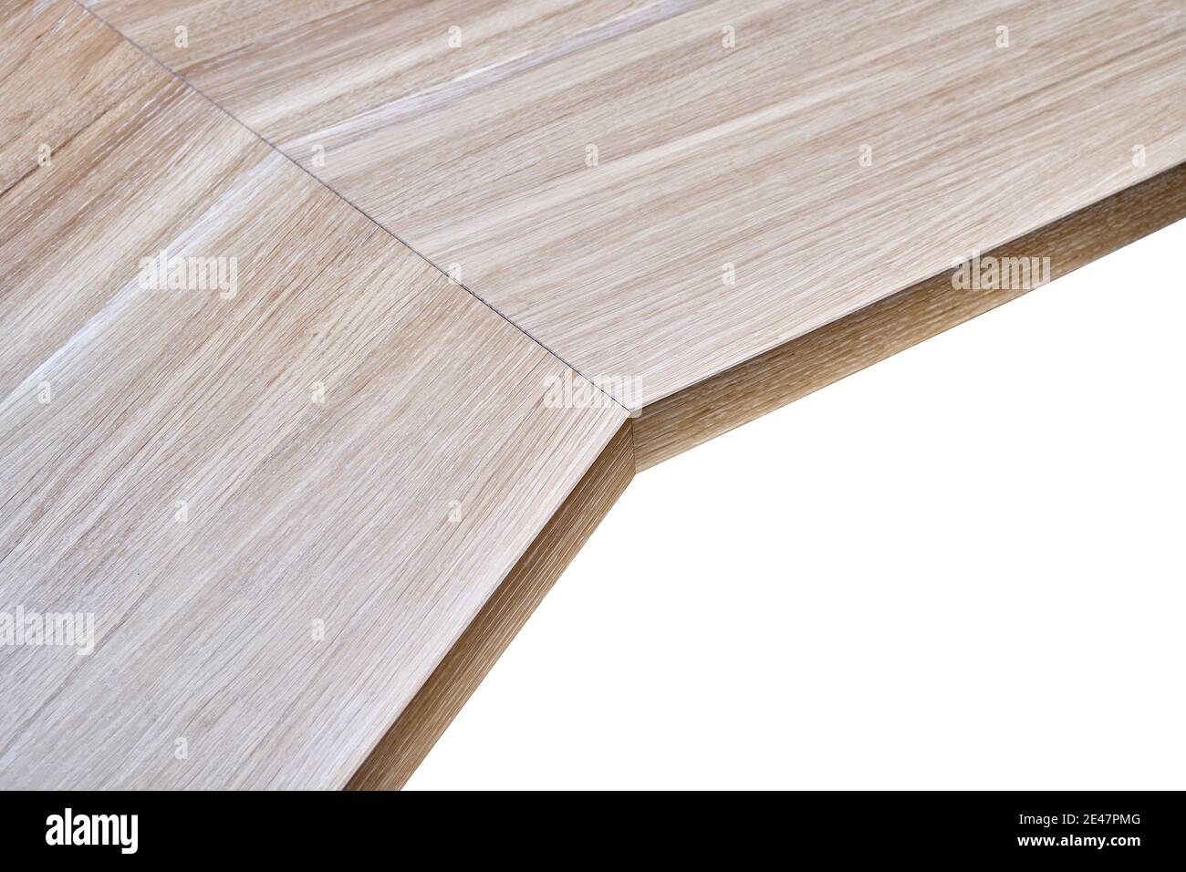 Elegant writing desk made with bleached solid oak timber against white background, upper view Stock Photo