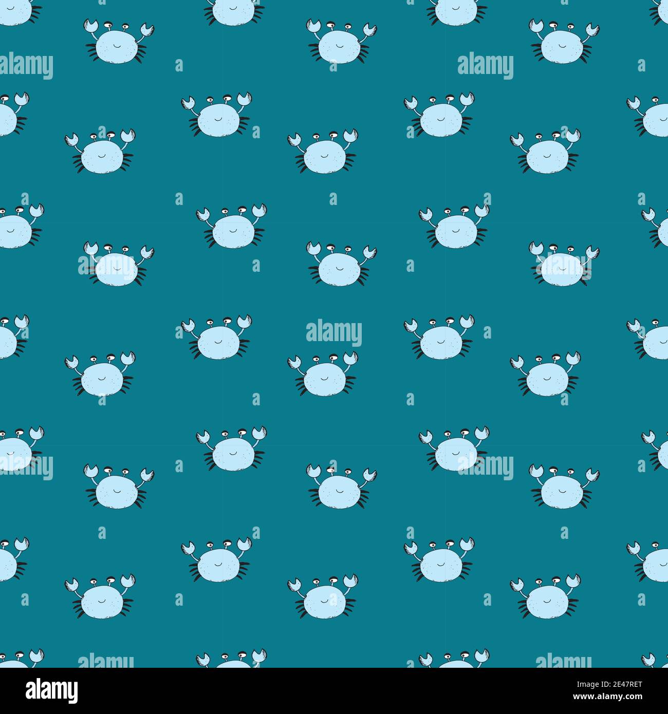 Cute Crab Seamless Pattern, Cartoon Hand Drawn Animal Doodles Vector ...