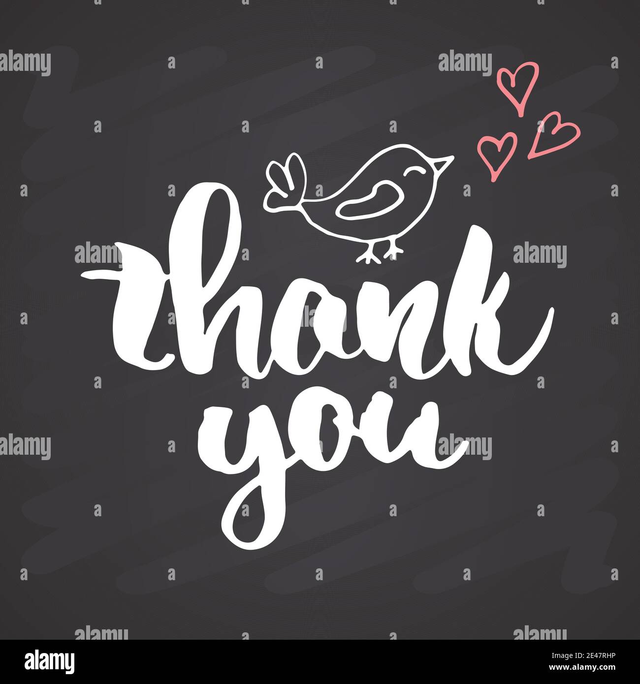 Thank you lettering quote, Hand drawn calligraphic sign. Vector illustration on chalkboard background. Stock Vector