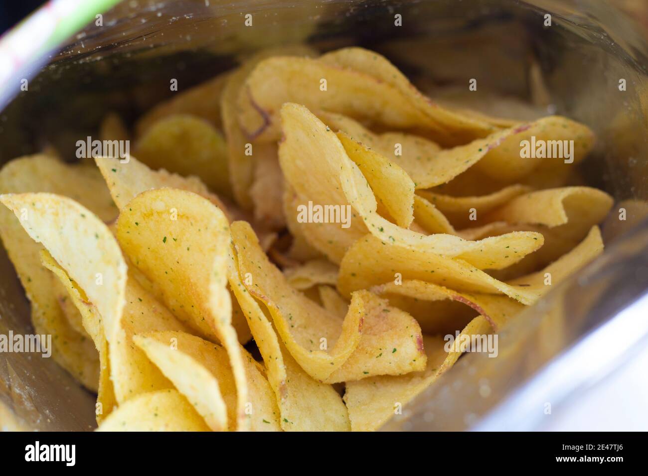 Potato chips is snack in bag ready to eat and fat food or junk food