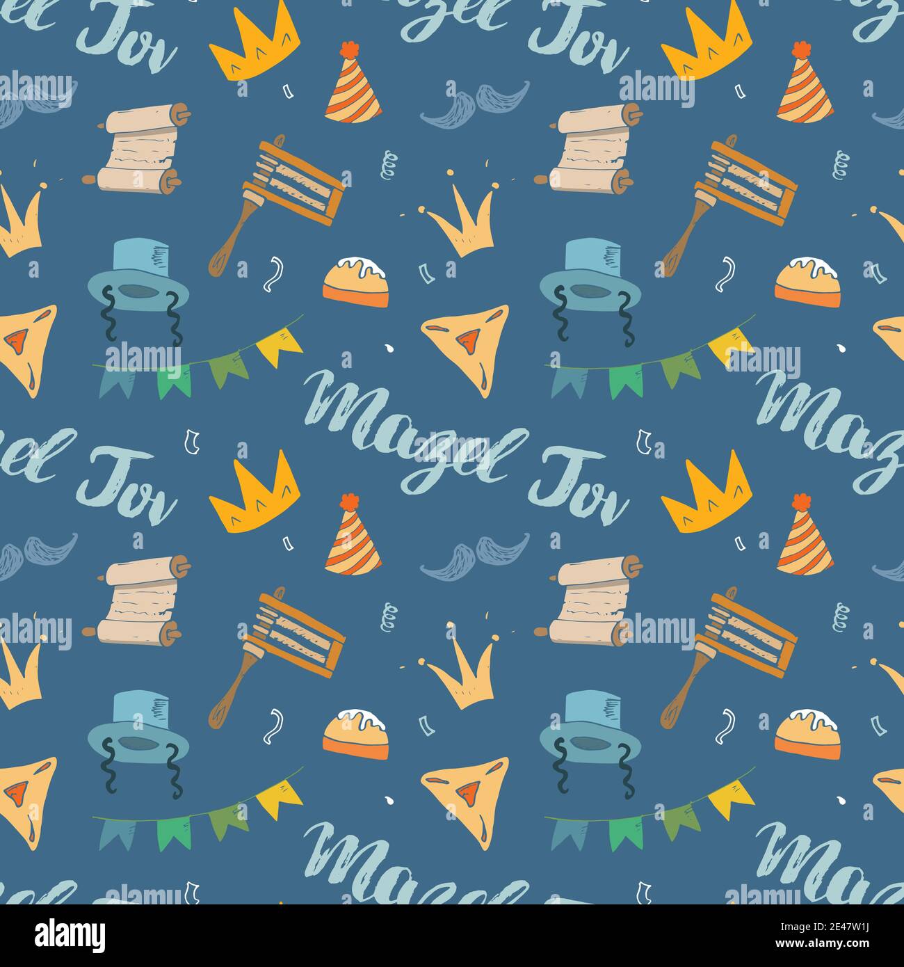 Mazel tov seamless pattern, Jewish holiday hand drawn items, vector ...