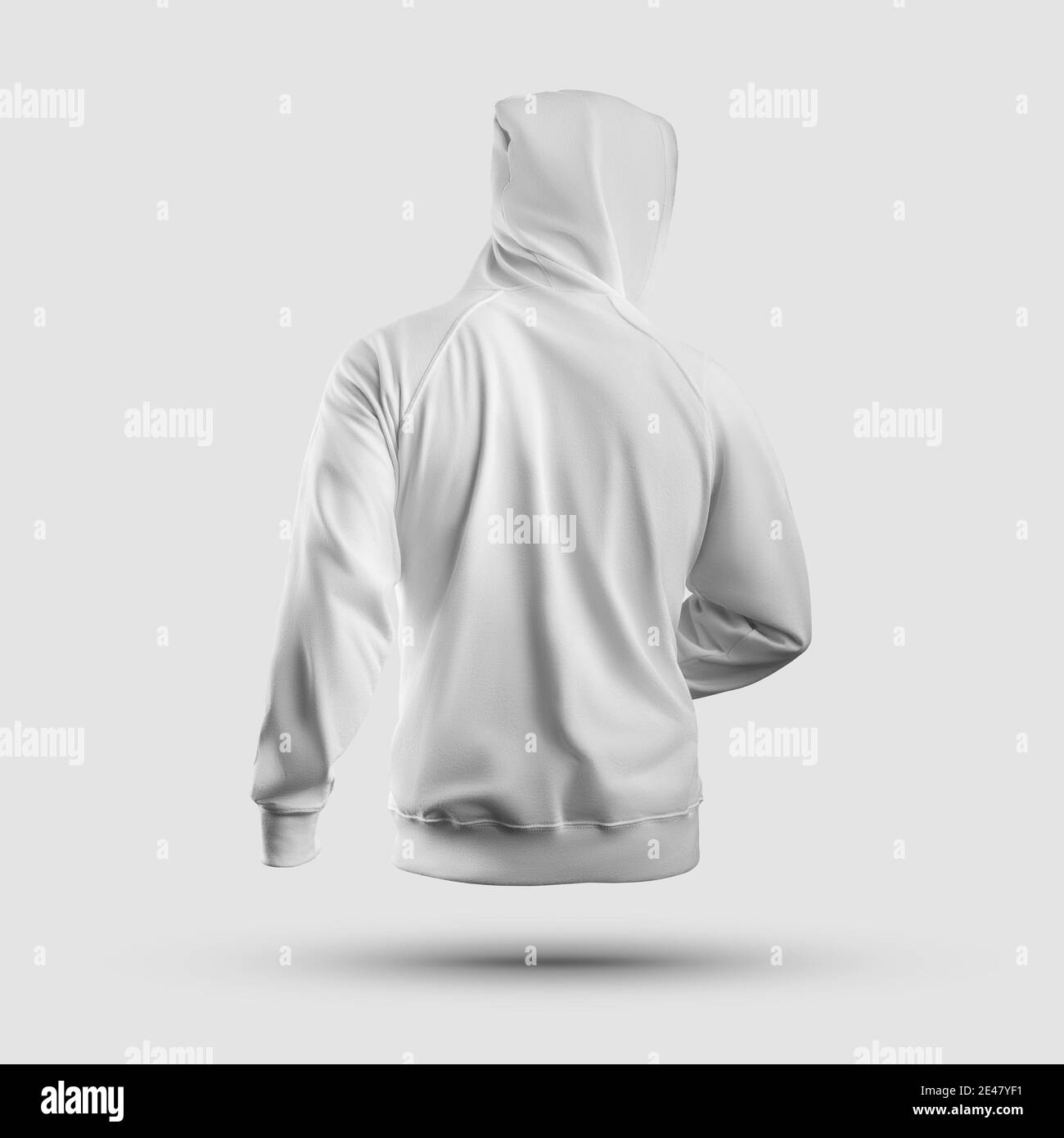 Download Mockup White Male Hoodie 3d Rendering With Hood Cuffs Isolated On Background Back View Textured Clothing Template For Presentation Of Design Prin Stock Photo Alamy