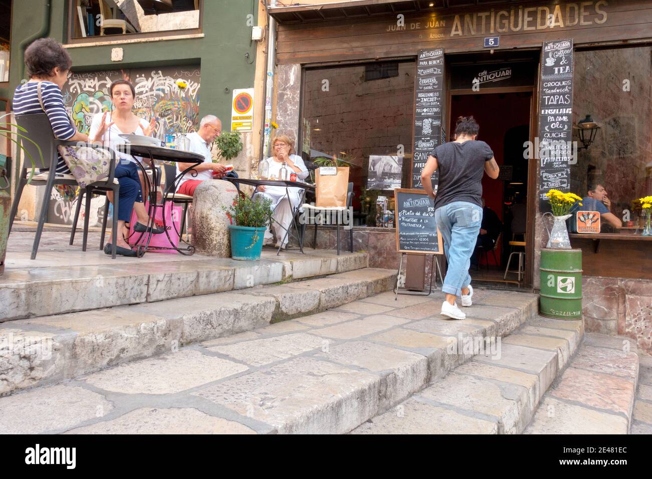 Palma de Mallorca Old Town Bar and tourists outside the cafe Stock Photo