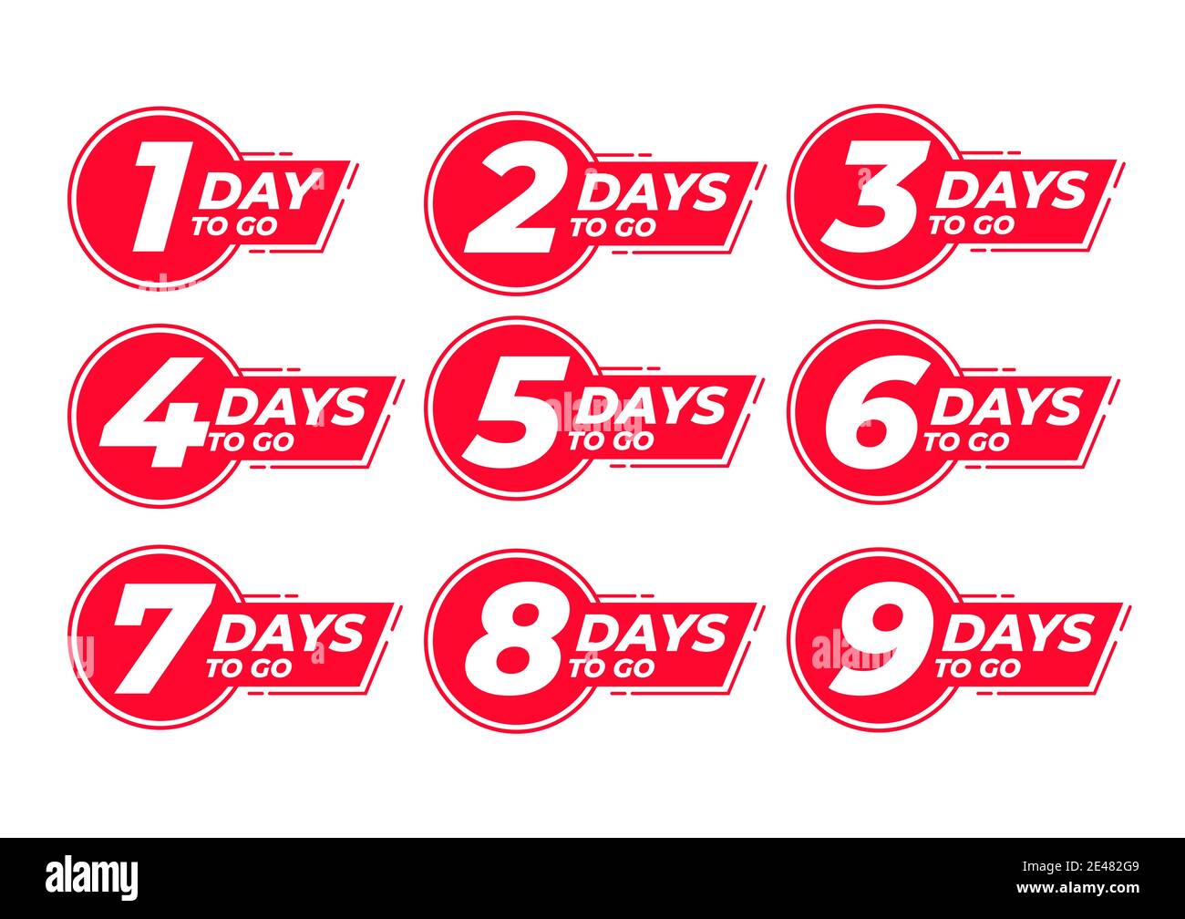 Countdown left days label. count time sale. Nine, eight, seven, six, five,  four, three, two, one days left Stock Vector Image & Art - Alamy