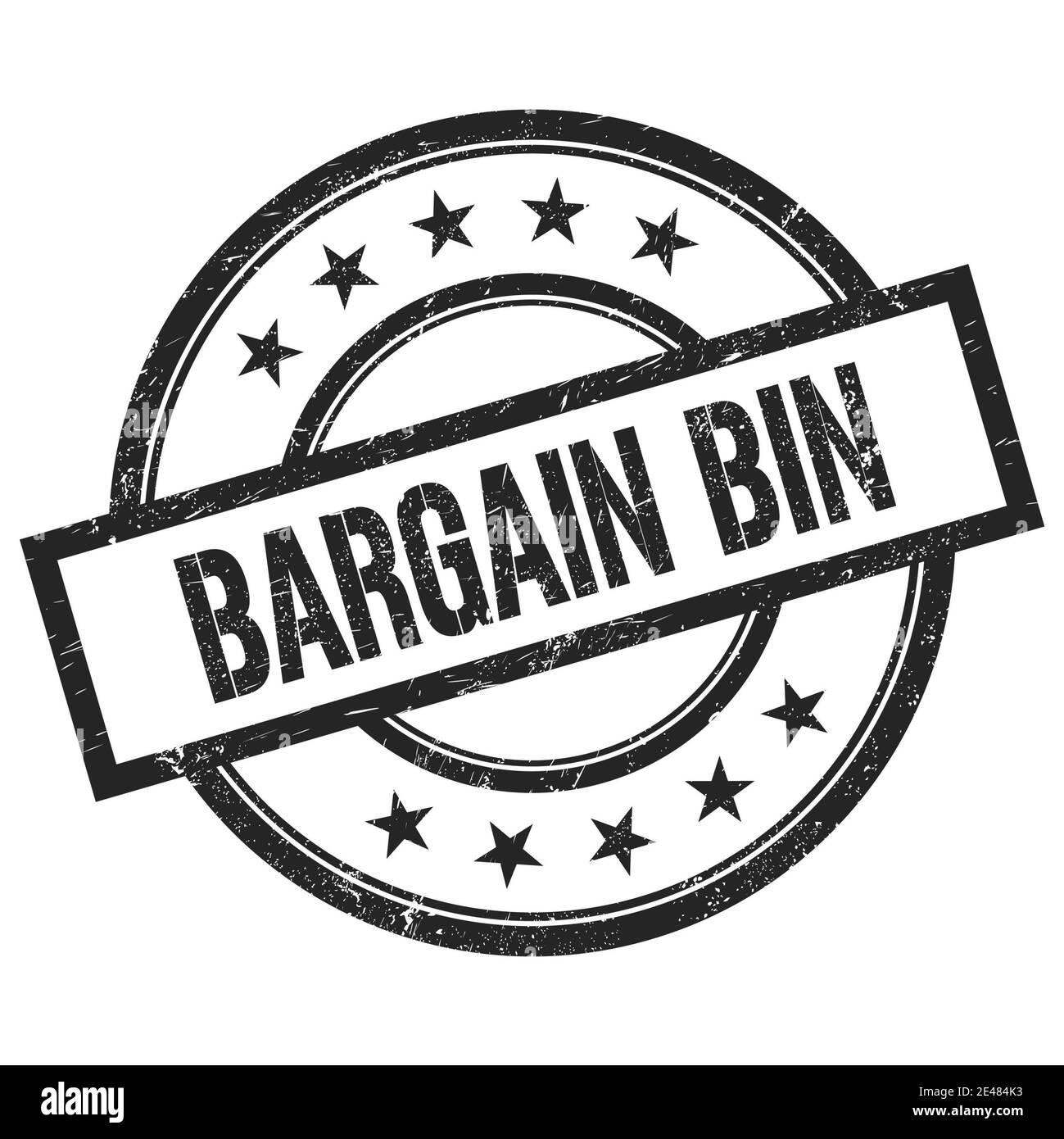 BARGAIN BIN text written on black round vintage rubber stamp. Stock Photo