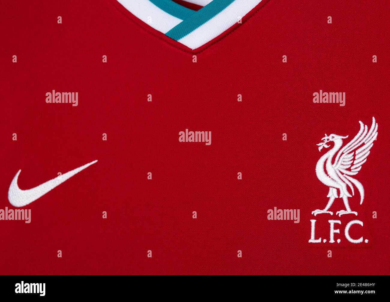 Close up of Liverpool FC kit 2020/21 Stock Photo