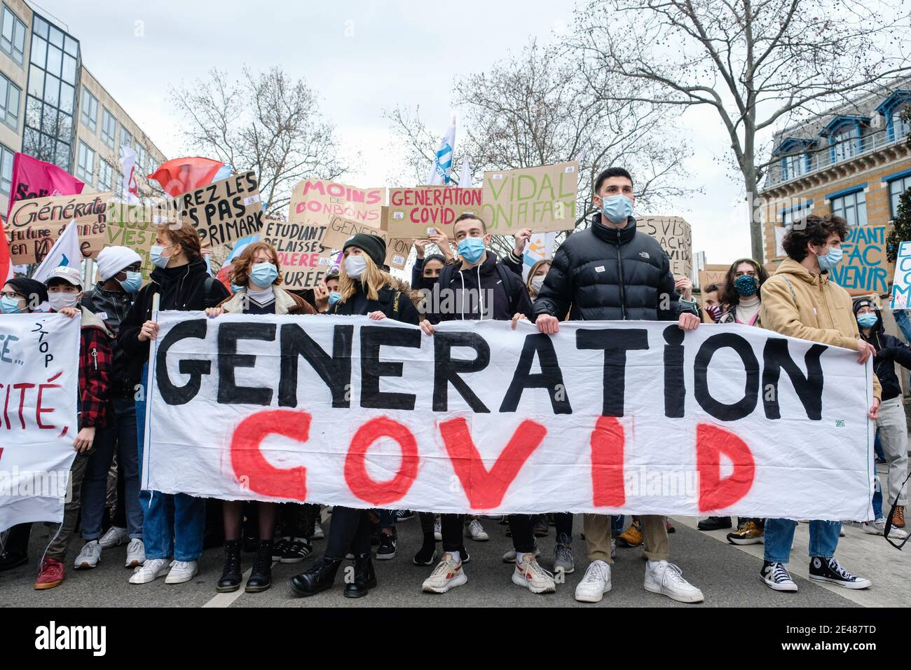 Lyon (France), 21 January 2021. Students demonstrated in the streets of Lyon. They denounced the distress, the isolation and the precariousness of the Stock Photo