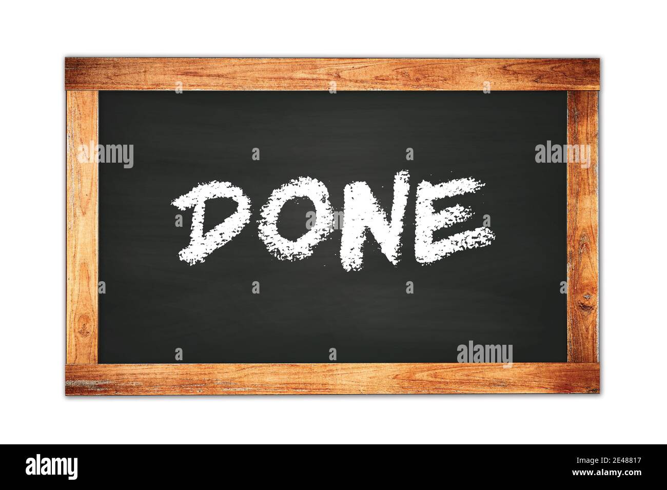 DONE text written on black wooden frame school blackboard Stock Photo ...