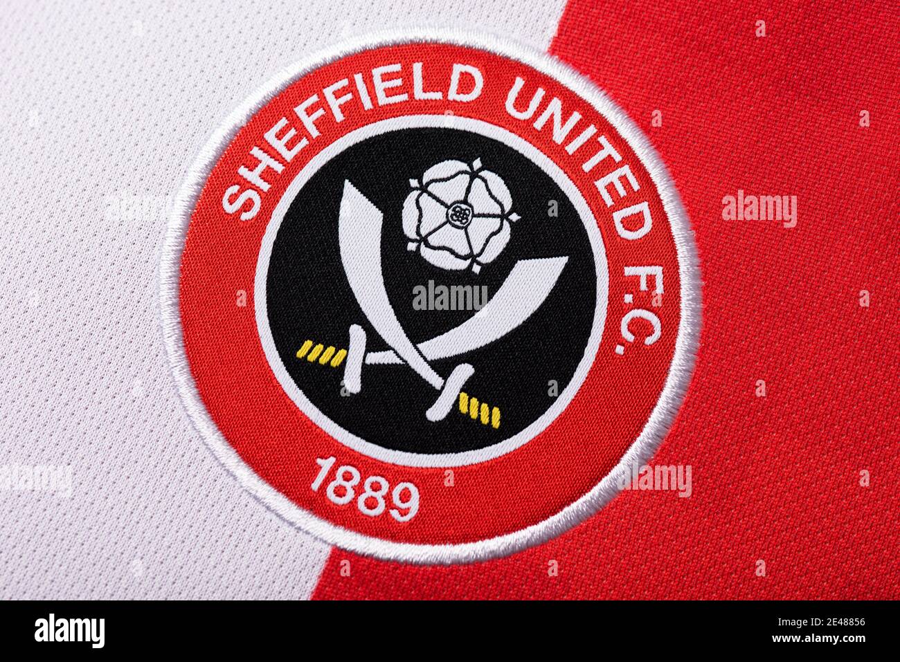 Close up of Sheffield United FC football kit 2020/21. Stock Photo