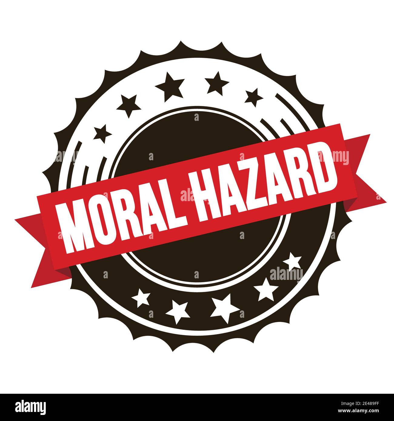 MORAL HAZARD text on red brown ribbon badge stamp. Stock Photo