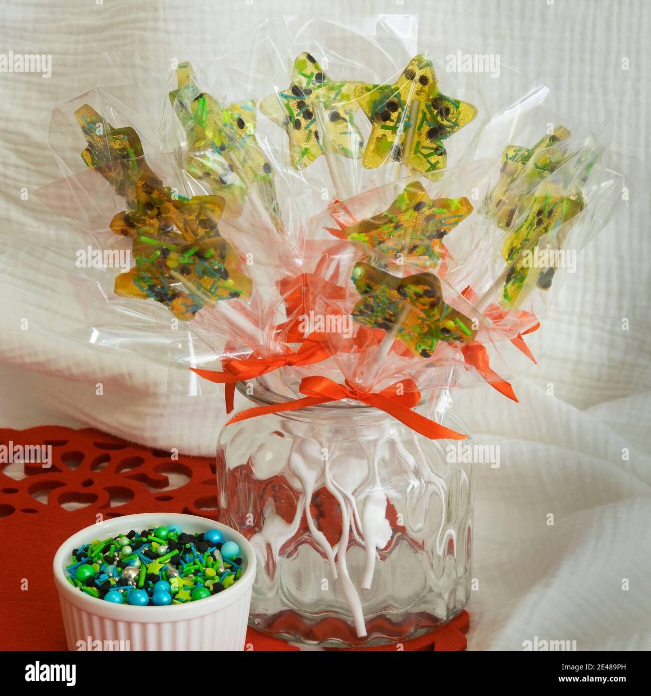 View of lollipops at table. Stock Photo