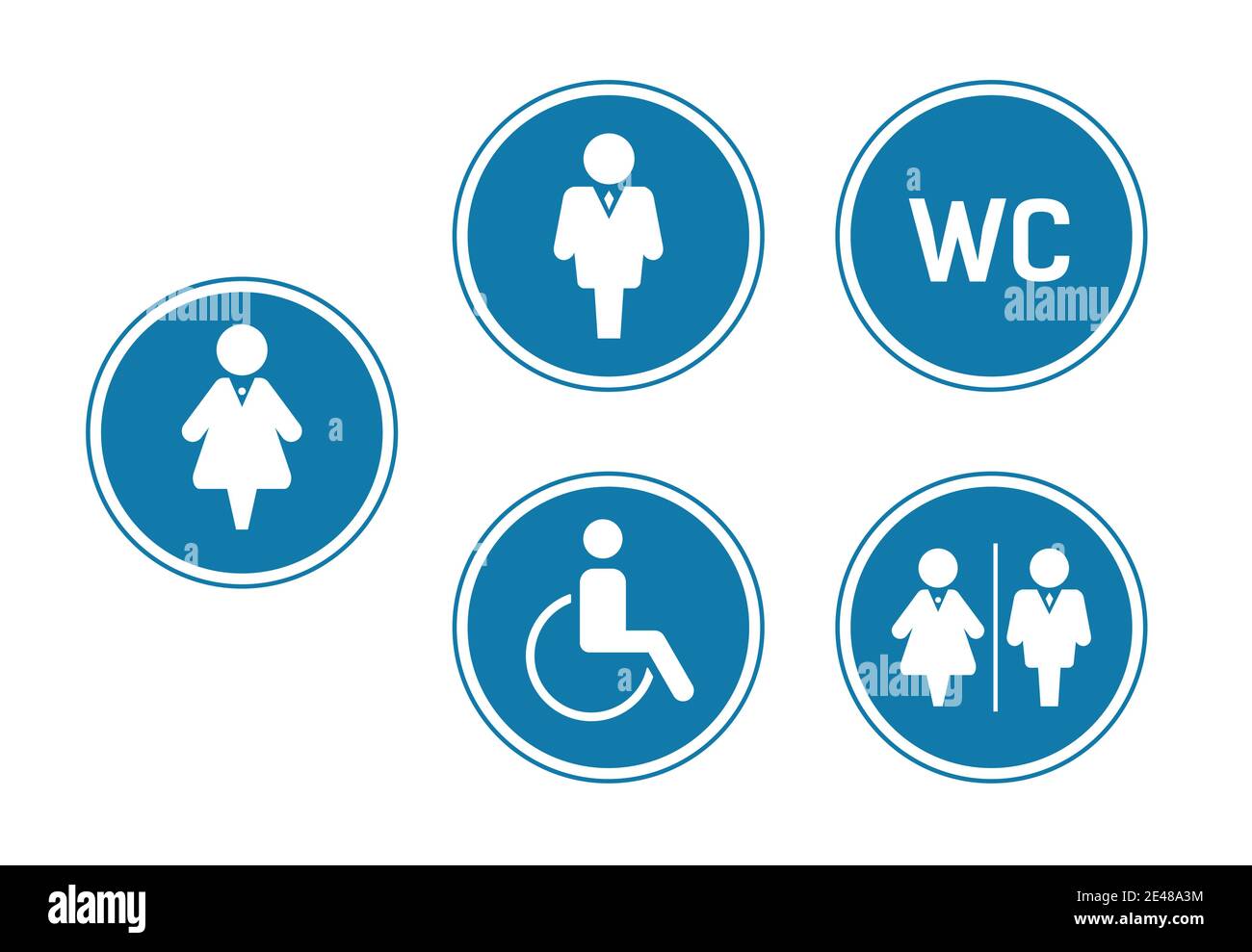 WC toilet sign icons for toilet door. Blue circle Set Washroom vector sign.  Toilet and restroom symbol. Male, female symbol for door. Pictogram WC sym  Stock Vector Image & Art - Alamy