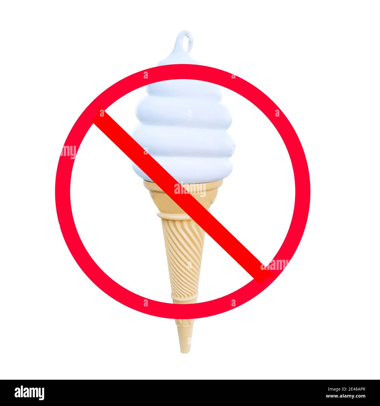 The red circle with slash on ice cream cone isolated on white
