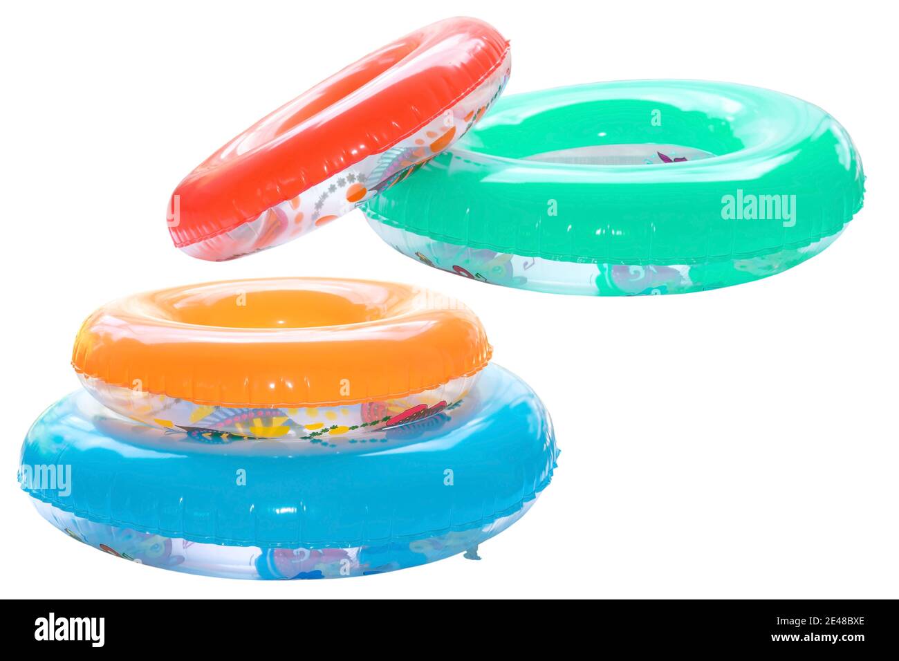 Group of colorful swim rings isolated on white background Stock Photo