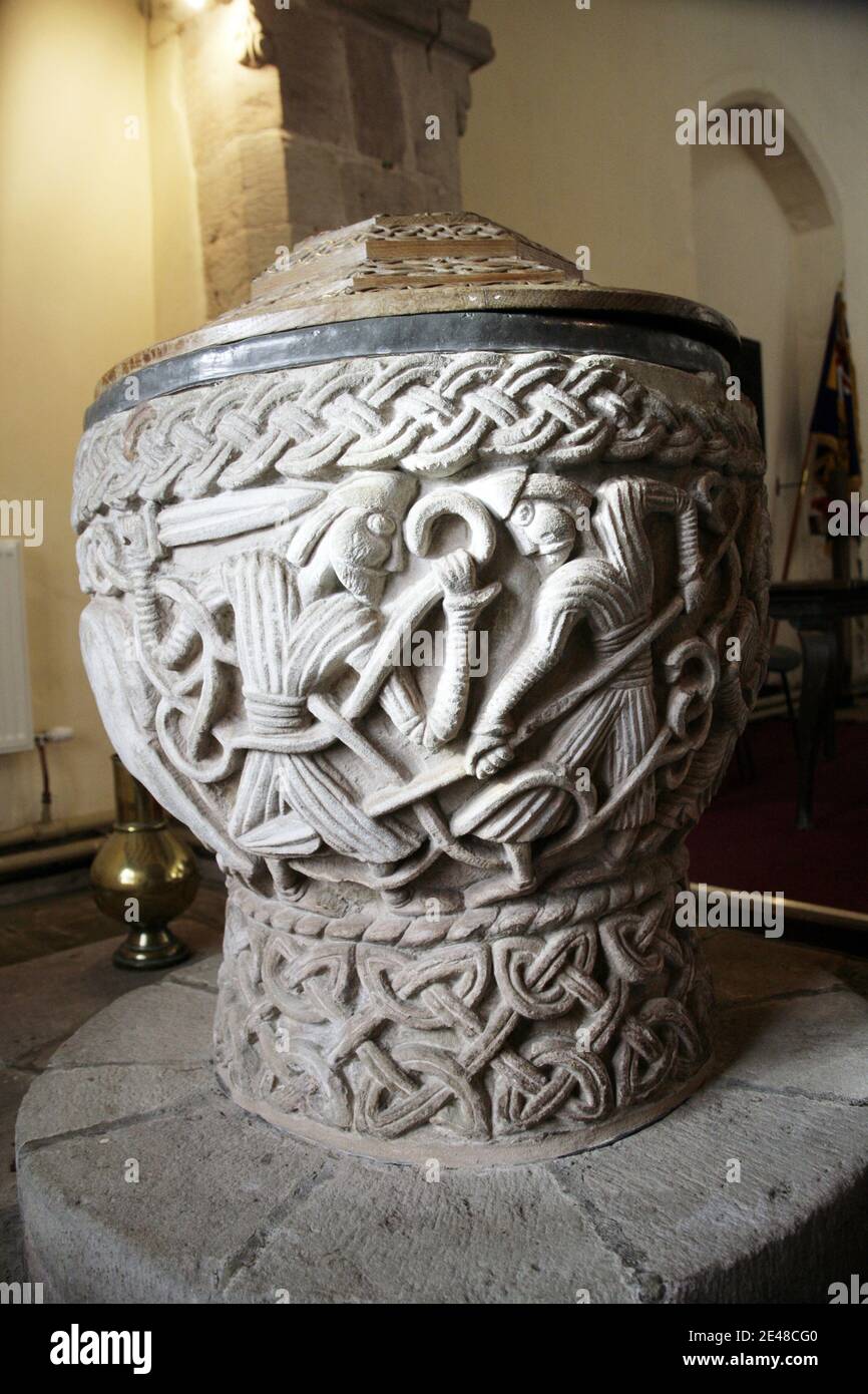 The 12th Century Font In Eardisley Church Herefordshire School Of the-12th-century-font-in-eardisley-church-herefordshire-school-of