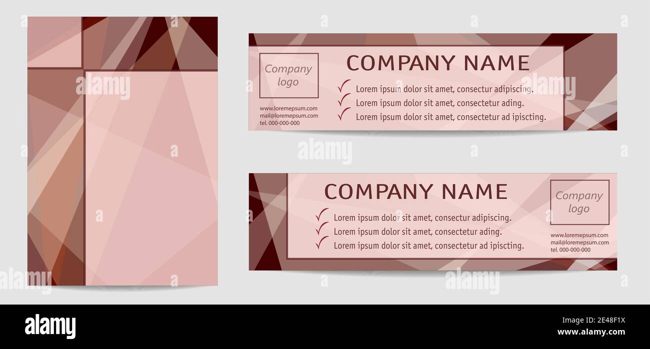 Brochure cover A4 and 2 banners in maroon tone. Set of vector layouts, templates for book, annual report, header, footer. Geometric background. EPS10 Stock Vector