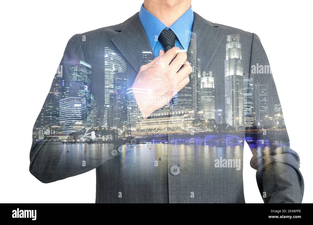 Double exposure of businessman in suit on night city background Stock ...