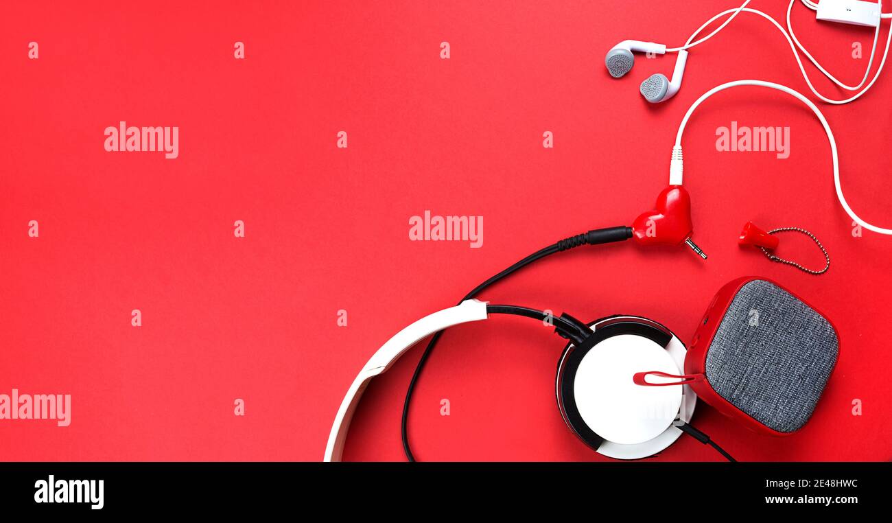 A heartshaped headphone splitter for a couple in love. Connected to a