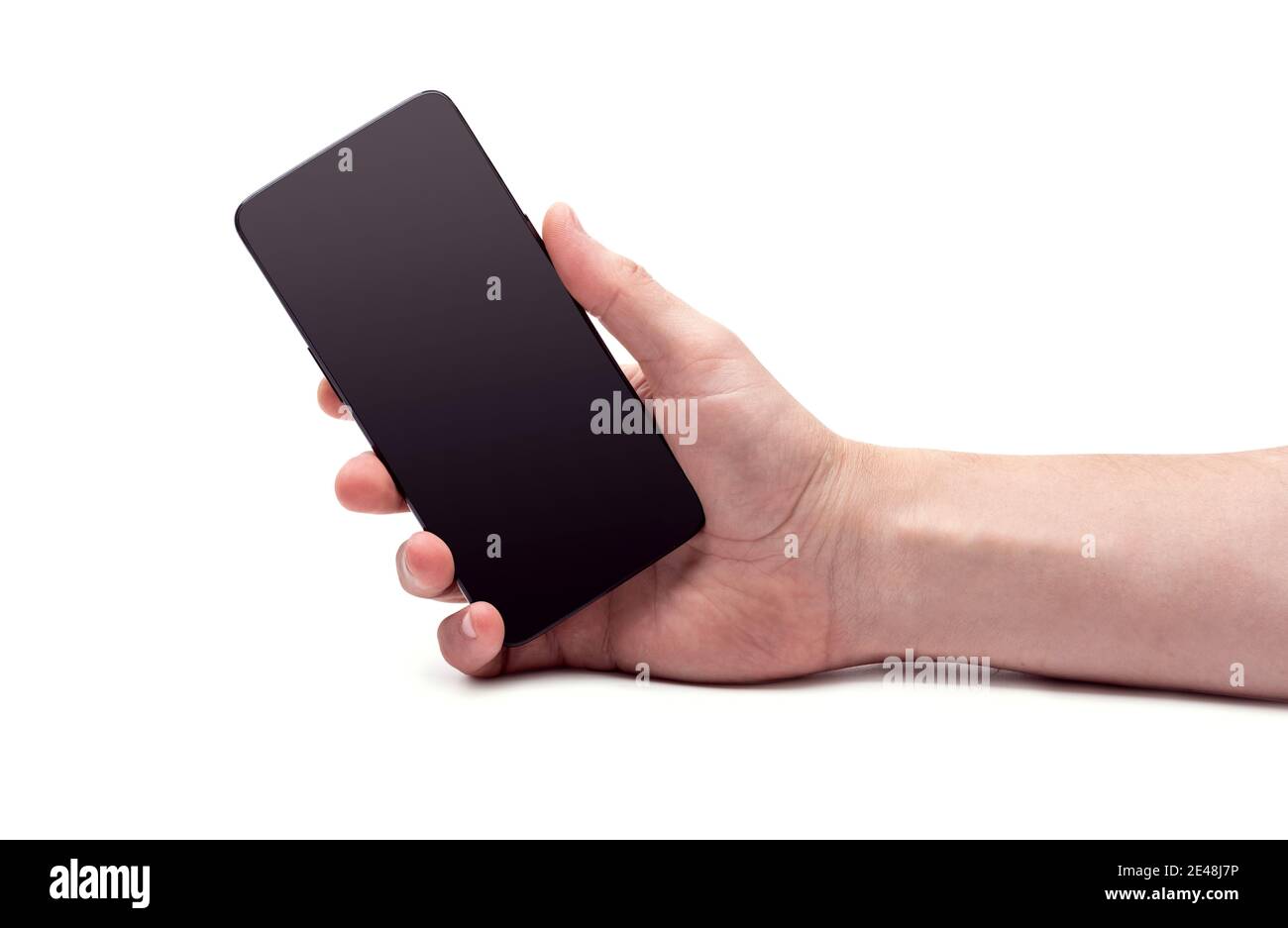 Hand holding smartphone with blank screen Stock Photo