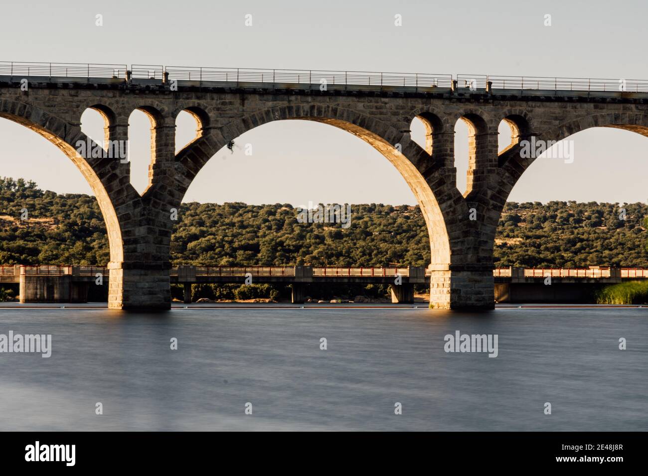Closeup shot of the Rail Bridge over Adaja river, in Avila, Castile, Spain Stock Photo
