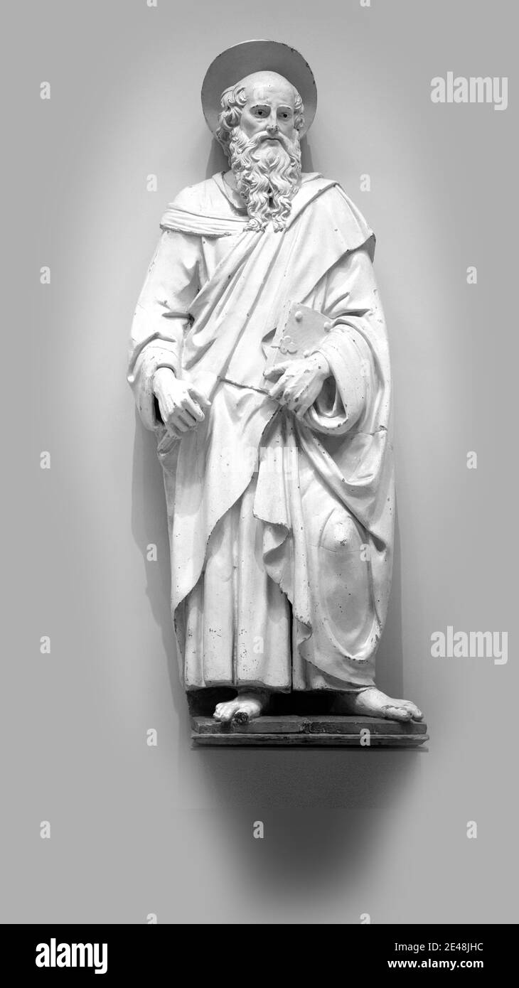 Statue of St Bartholomew. It was created in the workshop of Andrea della Robbia c1470-1525. Stock Photo