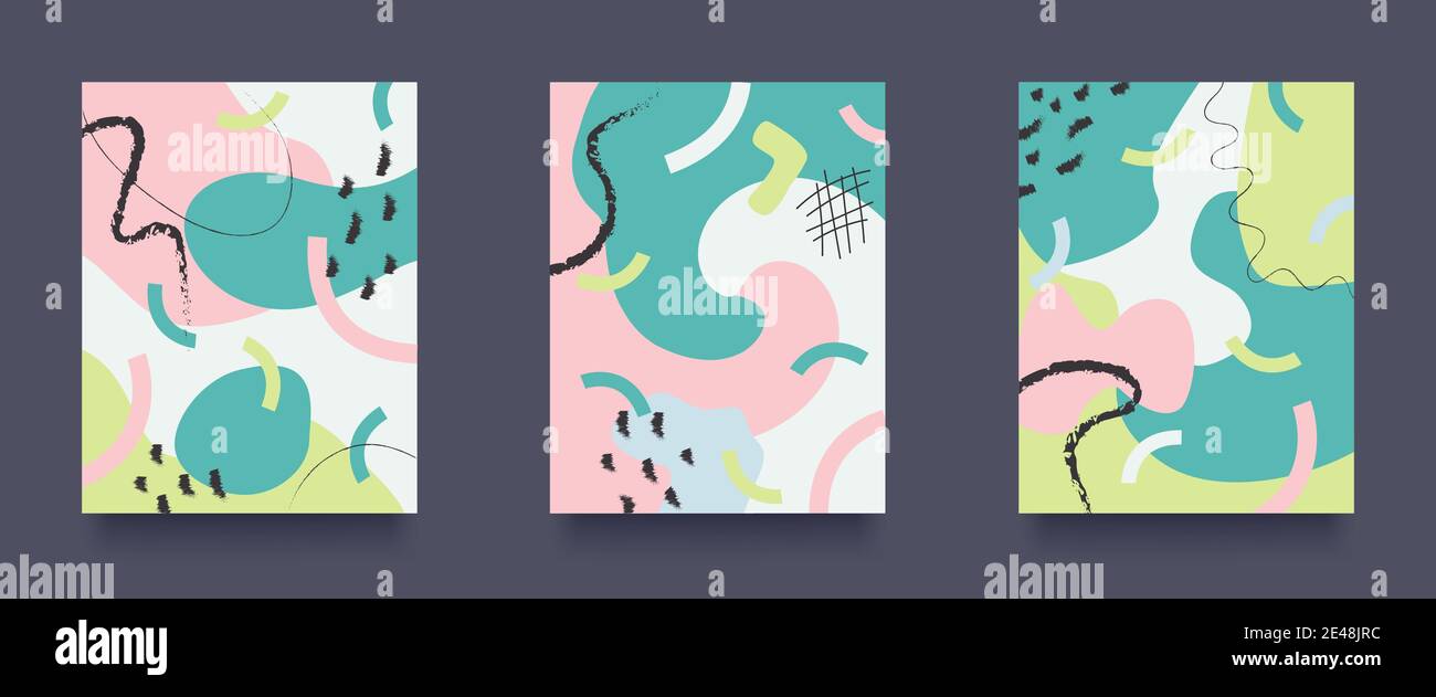 Creative Abstract Background Set. Hand drawn various doodle objects and shapes. Set of abstract Patterns. Vector illustration Stock Vector