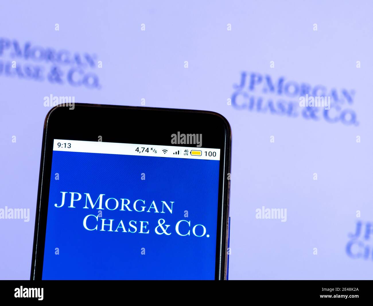 In this photo illustration, a JPMorgan Chase logo seen displayed on ...