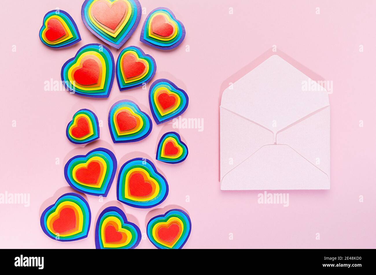 Valentine day background with open blank envelope as love note and ...