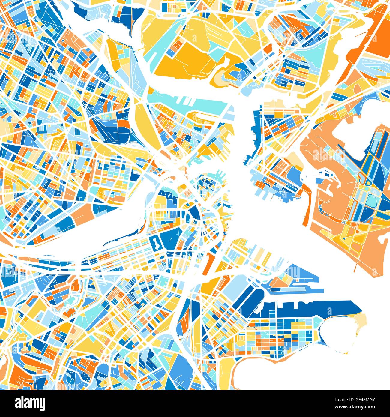 Color art map of Boston, Massachusetts, UnitedStates in blues and ...