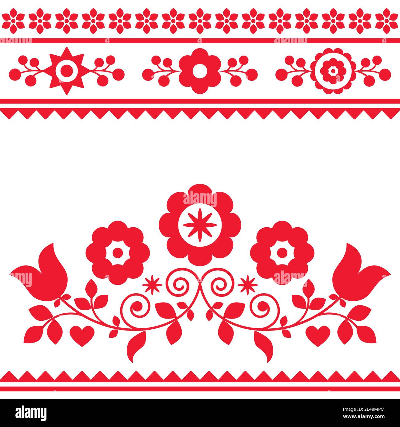 Floral folk art vector greeting card or seamless pattern with flowers styled as traditional highlanders embroidery Lachy Sadeckie Stock Vector