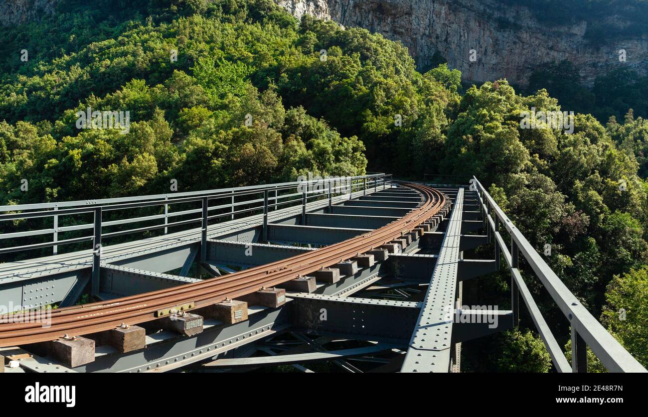Evaristo De Chirico's steel railway bridge, near Milies village, in Pelion Mount, Thessaly region, Greece, Europe Stock Photo