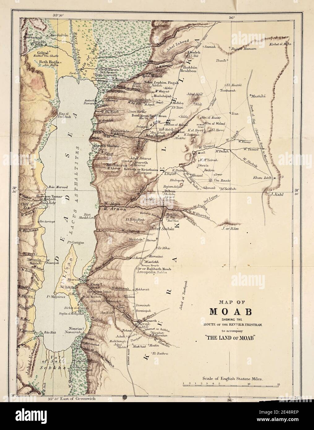 Ancient Map of Moab and the Dead Sea from 1873 From the book ' Land of Moab  : travels and discoveries on the east side of the Dead Sea and the Jordan '