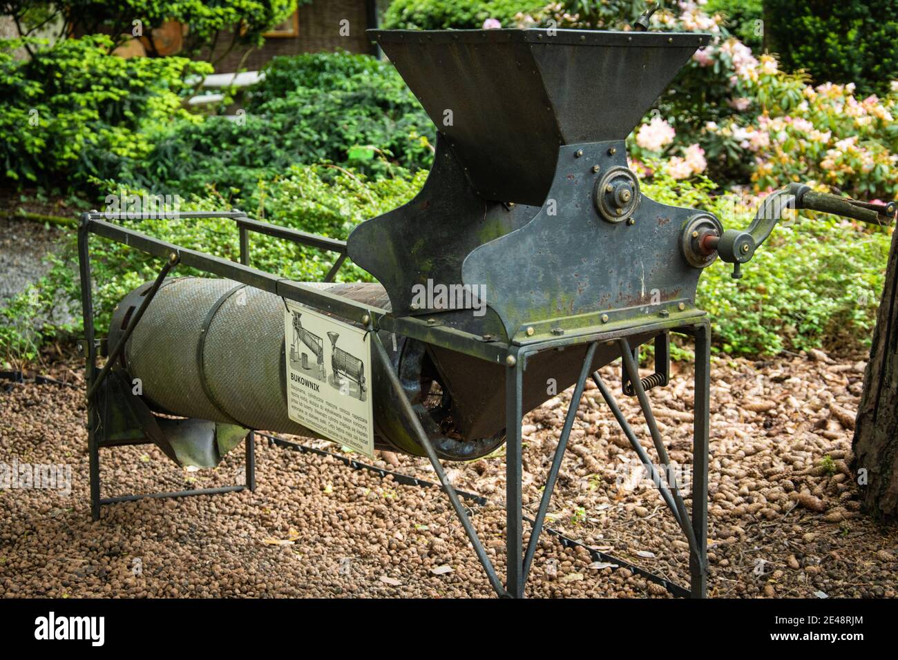 Selective focus shot of an agricultural machine designed for hulling