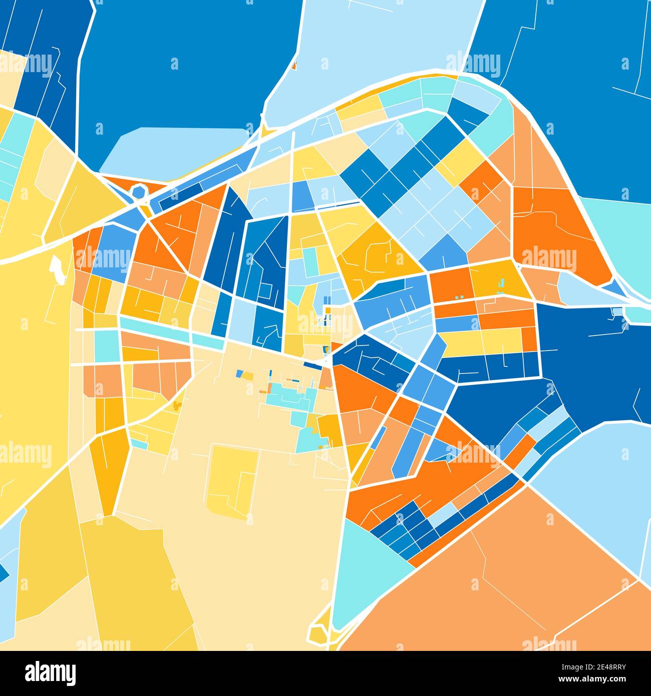 Color art map of Vagharshapat, Armavir, Armenia iin blues and oranges ...